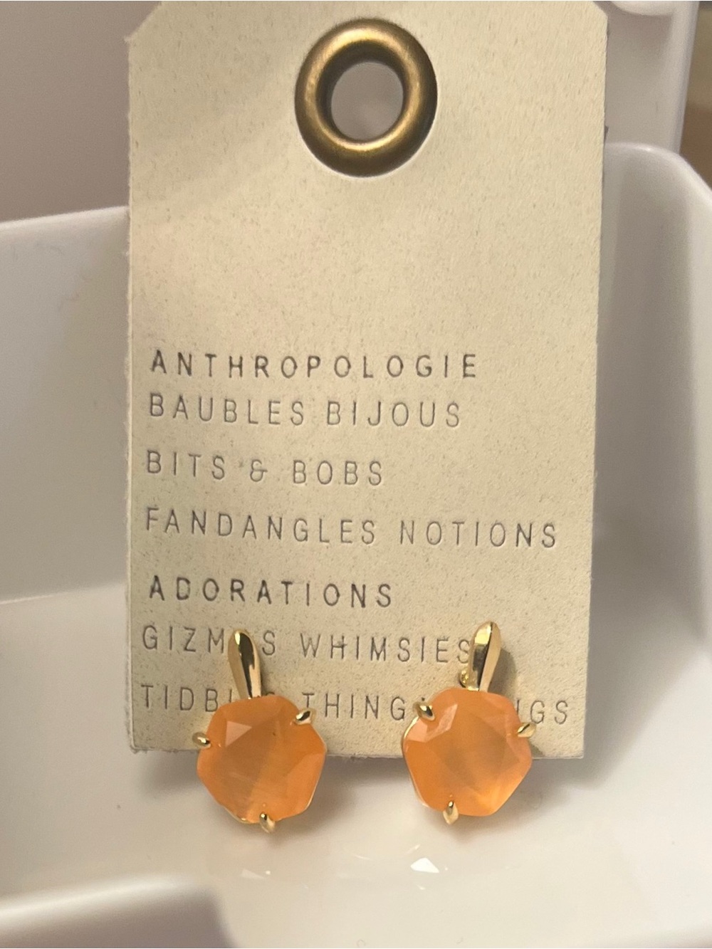 NWT Anthropologie Hexagon Stone Terracotta Cats Eye Post Earrings